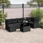 8 Piece Outdoor Lounge Setting Garden Conversation Set Outdoor Sofa Set Weather-Resistant Garden Furniture Patio Couch Sectional Deck Backyard, Black Poly Rattan