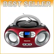 Stylish Cherry Red CD Boombox with Bluetooth, USB Player, and FM Stereo Radio