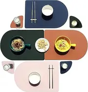Washable Faux Leather Placemats with Coasters Set of 4, Non-Slip Table Mats for Dining, Kitchen, Heat Resistant Insulation Place Mat Easy to Clean (17 x 12 inch), Stain Resistant Placemat