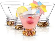 Martini Glasses Set of 4, 8oz Stemless Martini Cocktail Glasses, Crystal Martini Glasses for Margarita, Manhattan, Cosmopolitan, Home Bar, Parties, Martini Glassware Gift Set(Gold)