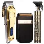 Hair Clipper Set Electric Hair Trimmer Cordless Shaver Trimmer Men Barber Hair Cutting Machine for Men Rechargeable USB Gold