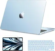 B BELK Compatible with MacBook Air 13 inch Case 2025 2024 2023 2022 M4 M3 M2 A3240 A3113 A2681,[100% Match Official Color] [Slim Armor] Plastic Hard Shell Case for MacBook Air 13.6 inch,Sky Blue Clear