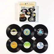 6Pcs Record Coasters Vinyl Coasters,Retro Record Disk Coasters,Retro Vinyl Record Disk Coasters Music Coasters Funny Coasters,Retro Vinyl Record Mats,Disk Music Lover Drink Coasters with Gift Box