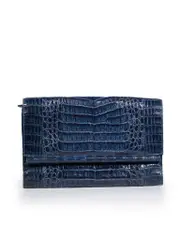 Blue Crocodile Leather Clutch
