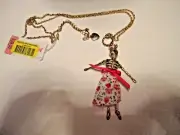 BETSEY JOHNSON SKULLS AND ROSES PINK SAILOR GIRL LONG NECKLACE