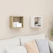 Wall Cube Shelves 2 pcs White Sonoma Oak Storage Display Floating Shelves