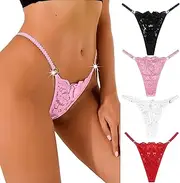 [FULLJOYLOVE] Women's Knickers Cheeky Thongs Lace Panties Hipster Back Hollow Out Underwear Large Sizes G-String, Black, red, White, Pink (Pack of 4), Large