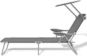 Camping Sunloungers Reclining Patio ChairsSun Lounger with Canopy Steel Grey**