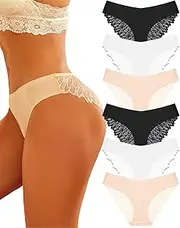 [ALL OF ME] Pack of 6 Seamless Underwear Women's Briefs Seamless Lace Briefs Women Underwear Lace Sexy V Waisted Panties Comfortable Brazilian Hipster Multipack S-XL