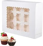 12 Pack Cupcake Boxes, Cookie Box 9.8" X13" X3.5in", Cupcake Boxes with Transparent Windows, 6 Cavity Cake Box for Cupcake (12 Holes) (White)