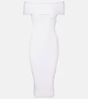 [Mugler] Mugler Ribbed-knit off-shoulder midi dress AU 10 white