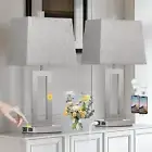 Touch Control Table Lamp Set of 2, Modern Silver Bedside Lamps with USB C+A Port