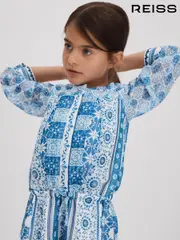 Reiss Blue Print Izzy Senior Tile Print Playsuit (N74020) | $140