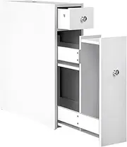 Artiss Bathroom Storage Cabinet, 58cm Height Cupboard Side Table Corner Shelf Wall Over Toilet Roll Storages Cabinets Unit Home Furniture Organiser Accessories, Slim Space Saving White