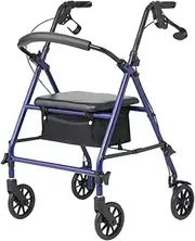 Medline Rollator Walker with Seat, Steel Rolling Walker with 6-inch Wheels Supports up to 350 lbs, Medical Walker, Blue