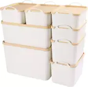 8PCS Plastic Storage Bins Containers with Lids, Large White Storage Organization