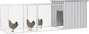 BECLOH Large Chicken Coop, Galvanized Metal Hen House with Waterproof & Sun-Protective Cover, with Lock Pen Run for Chicken, Rabbits, Ducks, Hutch Ferret Cage,300x91x100cm,Grey