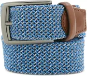 Perry Ellis Portfolio Mens Happy Blue Leather Braided Woven Belt-Blue-Size:Small