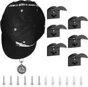 Hat Hanger, Kakeyrun Hat Hooks for Wall - Adhesive Hat Rack for Baseball Caps, Minimalist Baseball Cap Hook Rack Holder for Wall Mount, Strong Hold Hat Hangers Organizer for Door, Closet, Office, Bedroom | With Drilling | 6 Pack (Black)