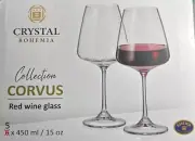 Bohemia Crystal Corvus Red Wine Glasses Cap. 15 oz Set of 5 in Box