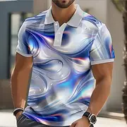 Men's Abstract Geometic Polo Short Sleeve Polo Shirts Lapel Business Casual Business Athleisure Daily Wear Buttons 3D Print Summer Yellow Pink Blue
