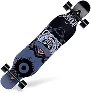 Sports Longboard Skateboard, ABEC-11 Chrome Steel Bearing 41 Inches 7-Layer A-Level Maple Wood War Wolf Pattern Dance Board Skateboard Suitable for Adult Men Women