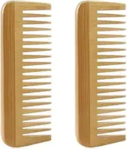 MRD Natural Bamboo Wide Tooth Comb Detangling Comb Anti-Static Natural Curly Hair For Womens and Mens (2PCS)