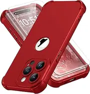 ORETECH Compatible with iPhone 15 Pro Case with [2 x Tempered Glass Screen Protector] 360°Full Body Shockproof Case Ultra Thin Hard PC Silicone Case Cover for iPhone 15 Pro 6.1'' - Red