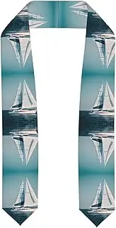 [SKKNT] Sailboat Ship Landscape Print Graduation Shawl Stole For Academic Commencements Honor Sash Congratulations Gift