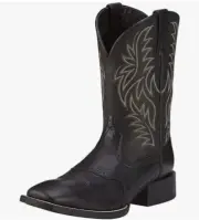 Ariat Men's 10 EE Sport Western Wide Square Toe Black Deertan Cowboy Boots WIDE