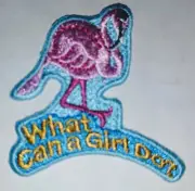Girl Scout What Can A Girl Do? Embroidered Patch Flamingo New
