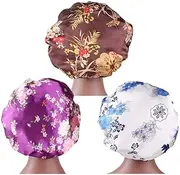 LERTREE 3PCS Wide Band Satin Cap Elastic Sleep Stain Bonnet Soft Night Sleeping Hat for Women, B, One size