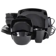 Gibson Elite Lounge Reactive Glaze Stoneware Dinnerware Set, Soho Square, Black
