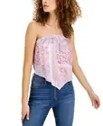 Just Polly Juniors' Printed Strapless Scarf Top Mauve Floral Size Medium