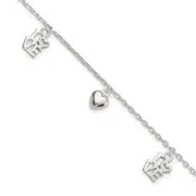 7.5 Inch Sterling Silver Heart And Love Charm Bracelet