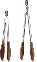 Baderke 2 Pcs Walnut Wooden Kitchen Tongs for Cooking Wooden Utensil Set Salad Tongs with Wood Tips for Serving Salad Flipping Burgers Grilling and Much More, Set of 2, 11.4 inch and 14.6 inch