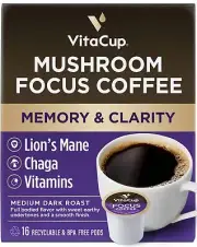 VitaCup Mushroom Coffee Pods - Boost Focus & Immunity with Lions Mane Chaga V...