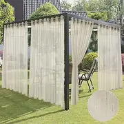HolidayIdeas Natural Linen Outdoor Sheer Curtains for Patio Waterproof-4 Panels Extra Wide Outside Curtains 120 inch Long-Light Filtering Voile Drapes for Pergola, Balcony, Pool 110x120 Inch