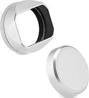 Haoge x100vi Square Metal Lens Hood for Fuji X100VI Fujifilm FinePix X100V X100F X100 X100S VI X100T X70 Camera Accessories with Cap and 49mm Adapter Ring Silver LH-X54W+Cap-X54W