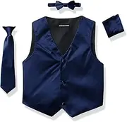 AXNY Boys' 4 Piece Formal Set Combo with Tuxedo Vest, Bow Tie, and Handkerchief
