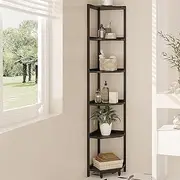 Hzuaneri Corner Shelf Stand, Corner Bookshelf, Storage Standing Shelf Unit with Metal Frame, Plant Stand, Corner Bookcase for Living Room, Home Office, Bedroom, Black CS06006B