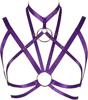 [PETM•HS] Feathers Harness for Women Strappy Elastic Cupless Bra Hollow Out Tops Epaulette Shoulder Wing Punk Goth Rave