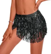 YTJYZB Women's Classic Sequin Tassel Skirts Adjustable Rave Fringe Hip Scarf ...