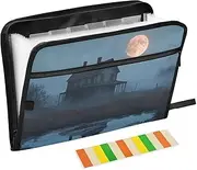 Abandoned House Moonlit Accordion Binder A4 Letter Size Expandable File Folder with Zipper & Labels