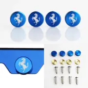 Laser Etched 4pc Blue Aluminum Ferrari License Plate Frame Fastener Screws Cap (for: Ferrari)
