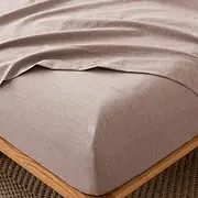 MooMee Fitted Bottom Sheet Only 100% Washed Cotton Linen Like Textured Breathable Durable Soft Comfy Deep Pocket Fits Mattress up to 17" (Mauve Brown, King)
