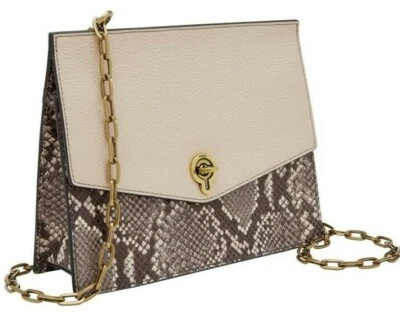 R Fossil Stevie Chain Crossbody Taupe Snake Leather Python SHB2496889 NWT FS