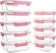 YARYOUNG 10 Pack Glass Food Storage Containers, Glass Meal Prep Containers with Lids Leak Proof, Microwave & Freezer Safe (34oz & 12oz)