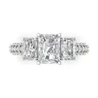 4.26 Emerald Round 3 stone Lab created Sapphire Wedding Ring 14k White Gold