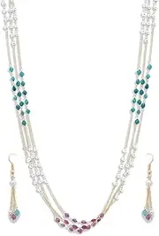 [INDIA MADE] Gold-Plated Turquoise Blue & White Pearl Beaded Jewellery Set-AMZ-1095, Silver, Emerald